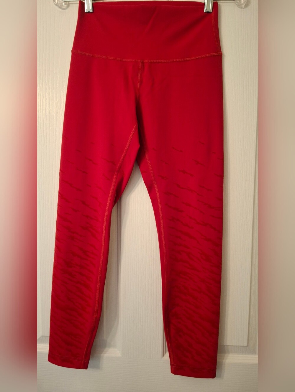 lululemon Red Active Leggings with Subtle Tonal Pattern